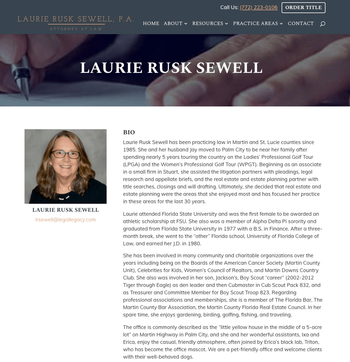 screenshot of the Laurie Rusk Sewell law website