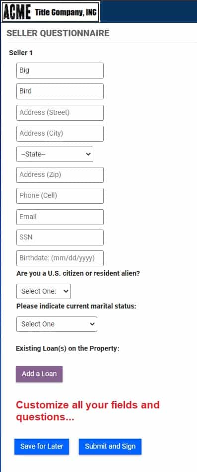 Seller Questionnaire screenshot 2